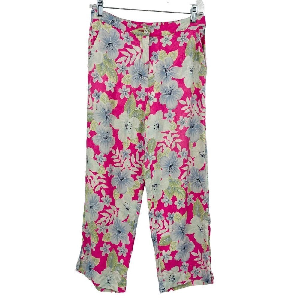 Tommy Bahama Silk Floral Crop Pants Womens 4 Pink Fleur De Force Floral tropical